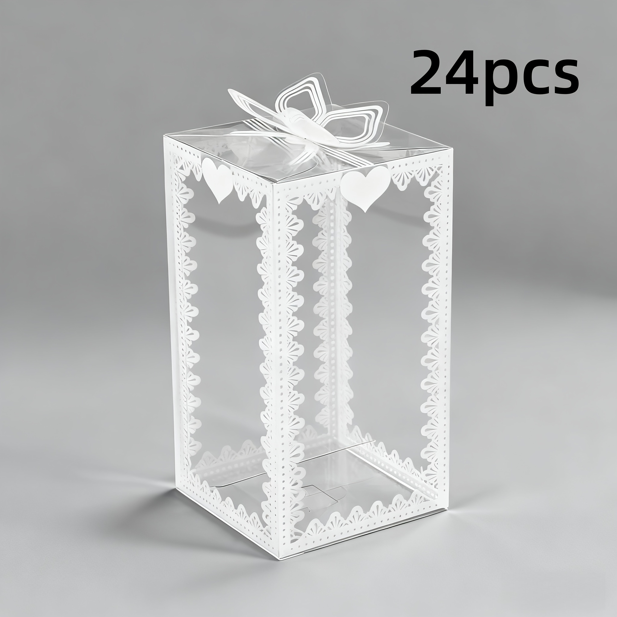 Clear Lace Bow Top Gift Boxes for Weddings